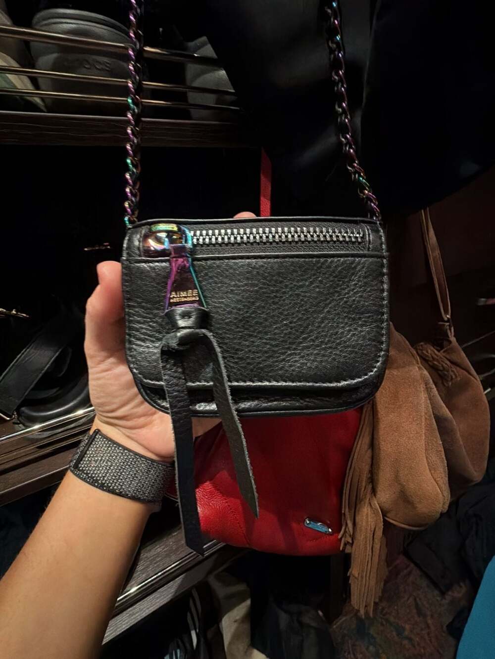 Aimee Kestenberg Black Leather Mini Crossbody Bag with Iridescent Hardware and C - Picture 4 of 6
